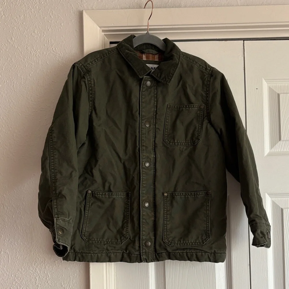 Old Navy Canvas Corduroy-Trim Flannel Lined Barn Chore Jacket Coat for Boys